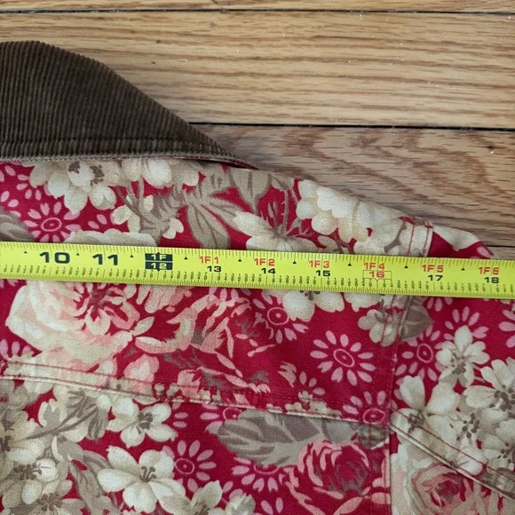 VTG 90s LL Bean Floral Canvas Barn Coat Field Jacket Corduroy Collar XS/S Rare - Picture 4 of 8